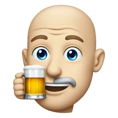 bald blue eyed emoji drinking beer sticker