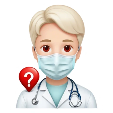 Doctor with a medical mask and red question mark on that mask sticker