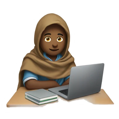 male student sitting at a school desk with a big blanket wrapped around shoulders working on chromebook sticker