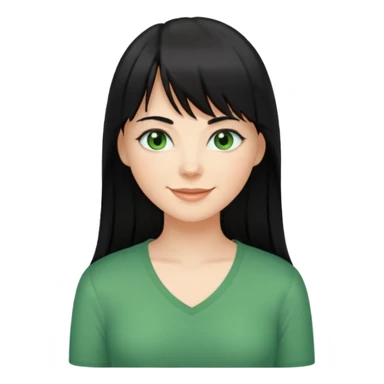 A white woman with Long straight hair with bangs, black hair, green eyes and a low-cut shirt sticker