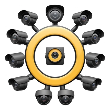 Looking down on a circle of CCTV cameras  sticker