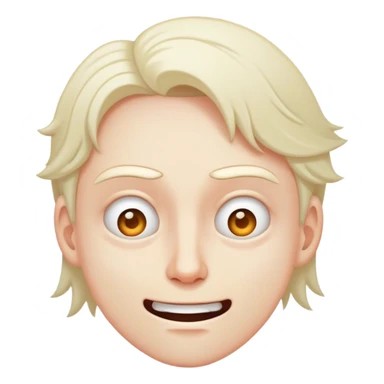 Tight, awkward grin with dead eyes, trying to act normal in chaos. sticker