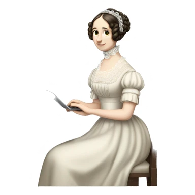 historical figure Ada Lovelace typing on a laptop sticker