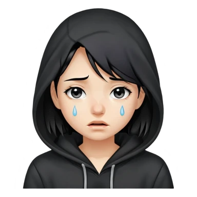 girl with black hair in black hoodie with tears streaming down her face sticker