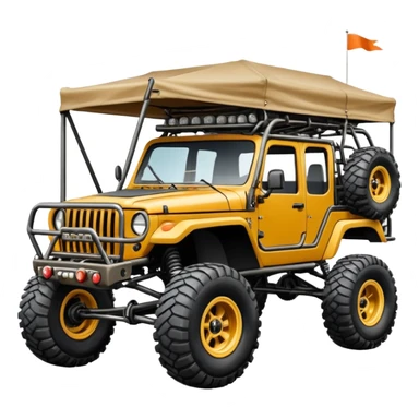 Well-equipped Off road Race truck whose frame and detailed suspension is made of shopping cart material with padded roll cage, huge roof rack, winch, and antique style handmade bodywork (survivalist style) sticker