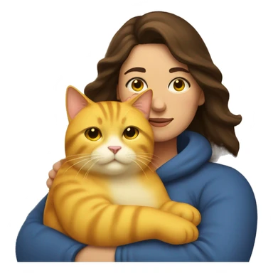Brunette woman snuggling yellow fat cat sticker