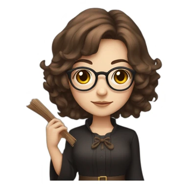 Chibi librarian witch with shoulder-length brown hair and glasses sticker
