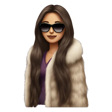 Beautiful long hair brunette with fur coat and sunglasses sticker