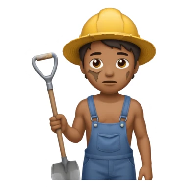  Emoji portrait of a mine slave. He has a somber expression and wears torn clothes, holding a shovel. sticker