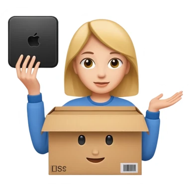 woman holding cardboard box sticker