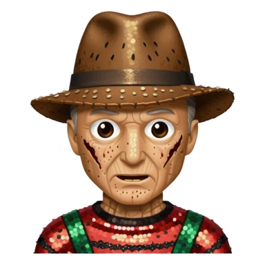 Freddy Krueger with tan burned skin, sequin outfit sticker