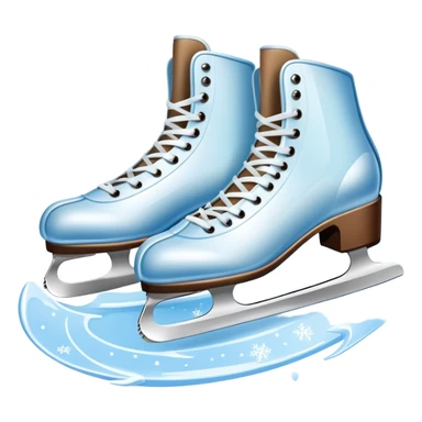 An icon showing In the background, twinkling lights, winter trees, and cheering spectators create a festive atmosphere. a pair of elegant ice skates gliding across a smooth, frozen rink with snowflakes in the air. Transparent background highlights the grace and charm of ice skating. sticker