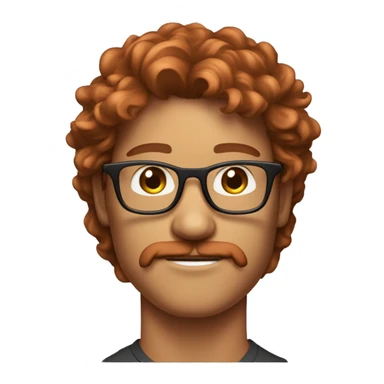 Guy with long copper red brownish hair, glasses and jawline kinda tan with mustache and glasses and a y2k street fit  sticker
