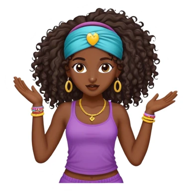 Dancing dark brown girl with long darn brown curly hair with headband hip hop sticker