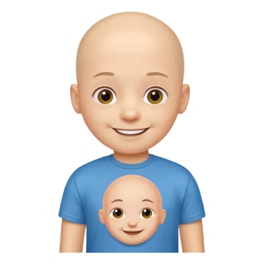 bald child with t shirt sticker
