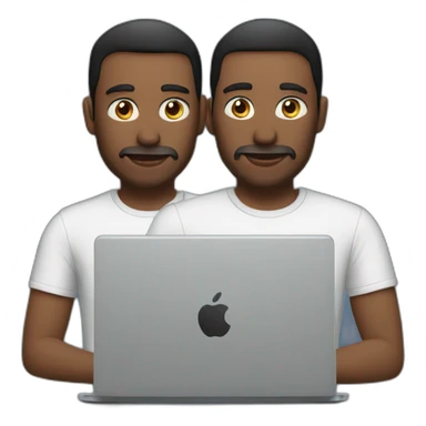 two tech guys working on a laptop sticker