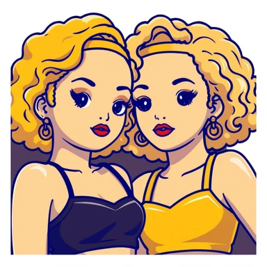 Two teenage girls together, one blonde and one with curly brown hair, both with heavy makeup, big lips, crop tops, gold jewelry and flashy choni style outfits sticker