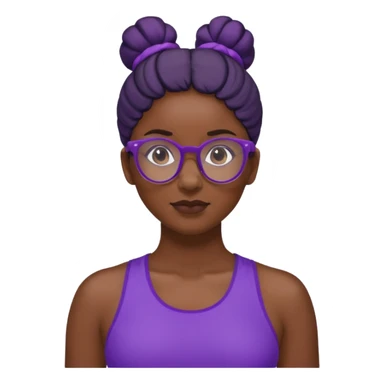 Female Athlete with Glasses – Dark-skinned woman, bun hairstyle, purple sports top.


 sticker