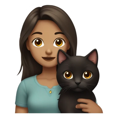 girl with dark brown hair and brown eyes, holding her brown and black cat. the cat has very long hair sticker