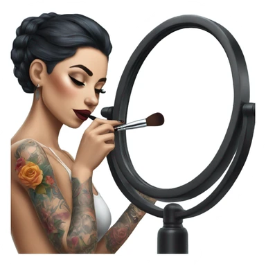 Hyper Realistic Beautiful tattooed woman applying her makeup in a mirror  sticker