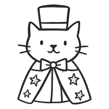 A magician cat in a top hat, a bowtie and a purple cape with stars sticker