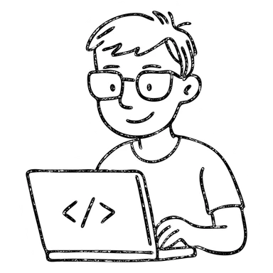 hand-drawn coder with a laptop sticker