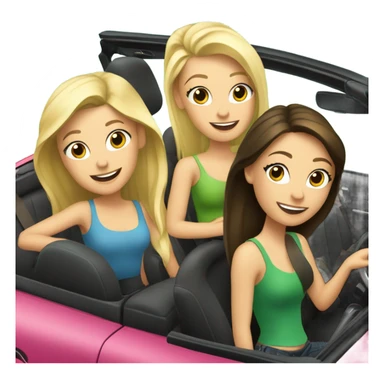 Two Caucasian blonde girls and two Caucasian brunette girls driving a green volkswagen convertible sticker