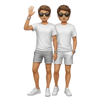 Handsome. Male. Short brown hair. Messy hairstyles. Sunglasses. Sexy pose. Full body. Wearing shorts. White tekkies. Pool background  sticker