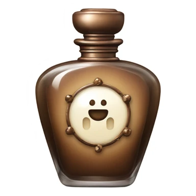 An antique perfume bottle with oil made of bronze and brown crystals, from which white cream and coffee milk flow sticker