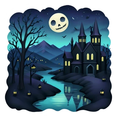 goth  eerie pastel night landscape  sticker