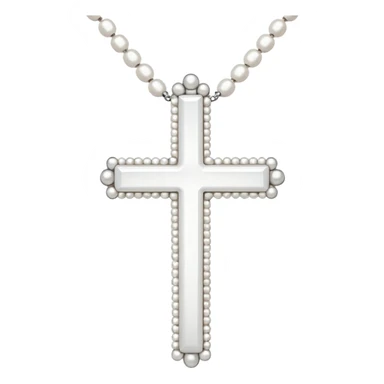 Elegant emoji icon of a white cross made of white beads, glossy surface, and white bead chain subtle shadows, pure white palette sticker