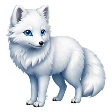 cinematic-arctic-fox-realistic-full-body-standing-emoji,-fluffy-tail-curled-slightly-around-its-paws,-thick-pure-white-fur-blending-into-the-snowy-landscape,-head-tilted-dramatically,-bright-blue-eyes-glistening-with-intelligence,-simplified-yet-realistic-focused-features,-highly-detailed,-glowing-with-an-almost-sarcastic-glow sticker