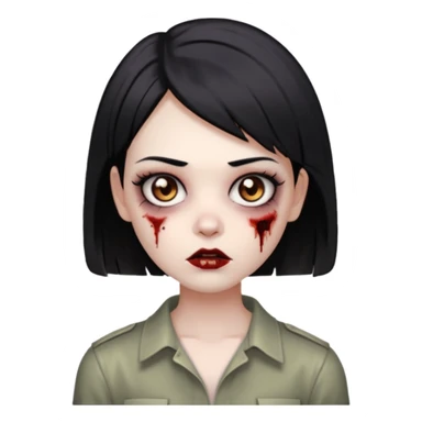 Faça uma zombie com olhos castanhos, cabelos pretos liso e curto e com estilo baddie sticker