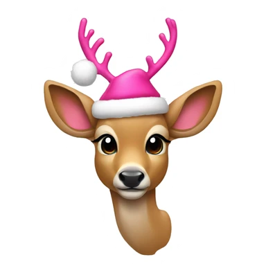 Deer with pink bow Christmas Santa hat sticker