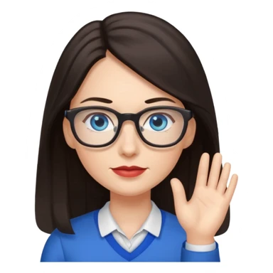 long dark hair, blue eyes, glasses teacher female sticker
