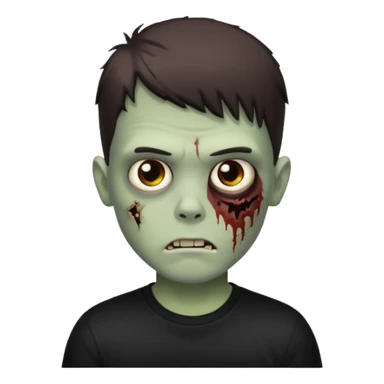 zombie white boy with dark brown edgar haircut and brown eyes (his skin is clear and white but with zombie scars) in black tee  sticker