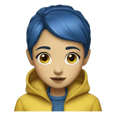Coraline Jones girl in yellow raincoat short blue hair with freckles sticker