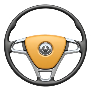 A futuristic steering wheel emoji made of silver chrome, minimal geometric design, smooth metallic surface, soft reflections, iOS emoji style, centered, clean white background sticker