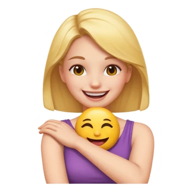 A woman with arms crossed holding neck laughing emoji sticker