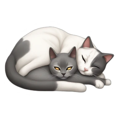 grey and white cat sleeping with siamese other cat sticker
