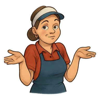 В позе этого мема сгенерируй типичную молодую российскую продавшицу в продуктовом магазине, которая недоуменно но при этом хитровато разводит руками, слегка рисованный, но при этом объемный стиль, прозрачный фон sticker