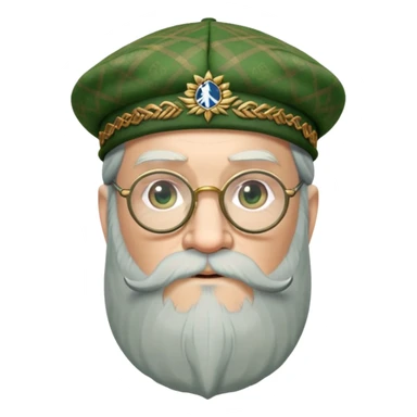 Dumbledore wear green scotland Tam o'shanter cap with decorative patterns, wear glasses, very long beard sticker