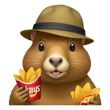 Capybara with a cool hat  eating Lays chips sticker