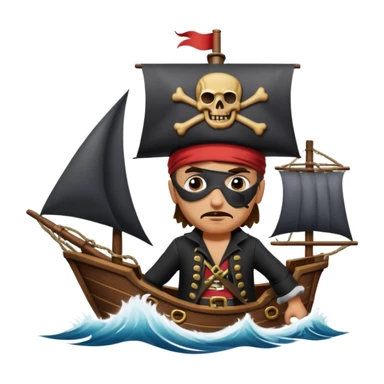 pirate with eye sailing a ship in strome sea background sticker