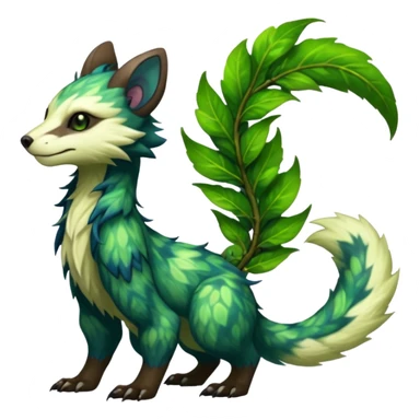 Sharp realistic mossy grassy elemental ivy floral detailed Colorful translucent luminescent glowing Trico-Sergal-Furret-Ferret-Wolverine-Vernid-furry-fursona-fusion-Fakemon-animal-hybrid-creature, full body sticker