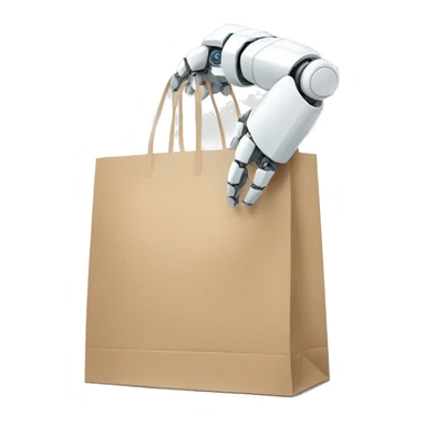 white robot arm with shopping bag sticker