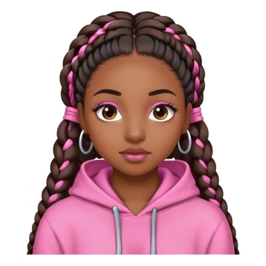 Black girl with pink hoodie long braids eyelashes and lipgloss sticker