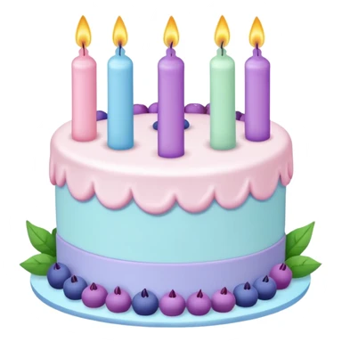 Pink blue purple Pastel birthday cake with leaves and candles  sticker