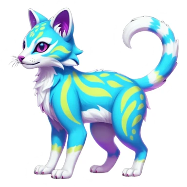 Neon-colored fantasy feline-marsupial-vernid-protogen-primagen-fursona animal creature full body with intricate markings  sticker