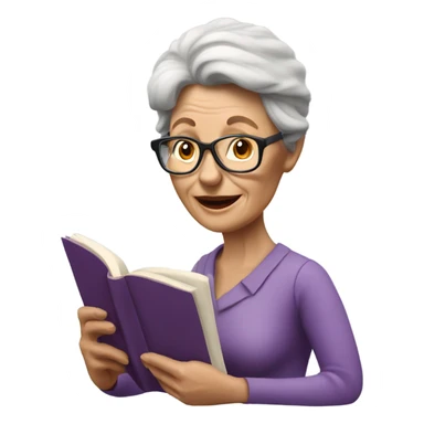 3d hyper realistic senior woman reading  sticker